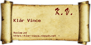 Klár Vince névjegykártya